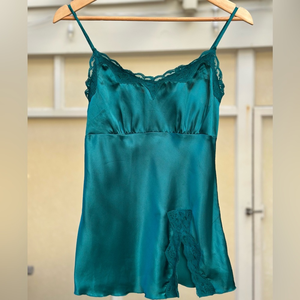 Small Jade Green Jewel Tone Lace Camisole Tank Top Self Esteem New Vtg